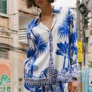 Zara Tropical Mosaic Print Satin Blouse! Size S